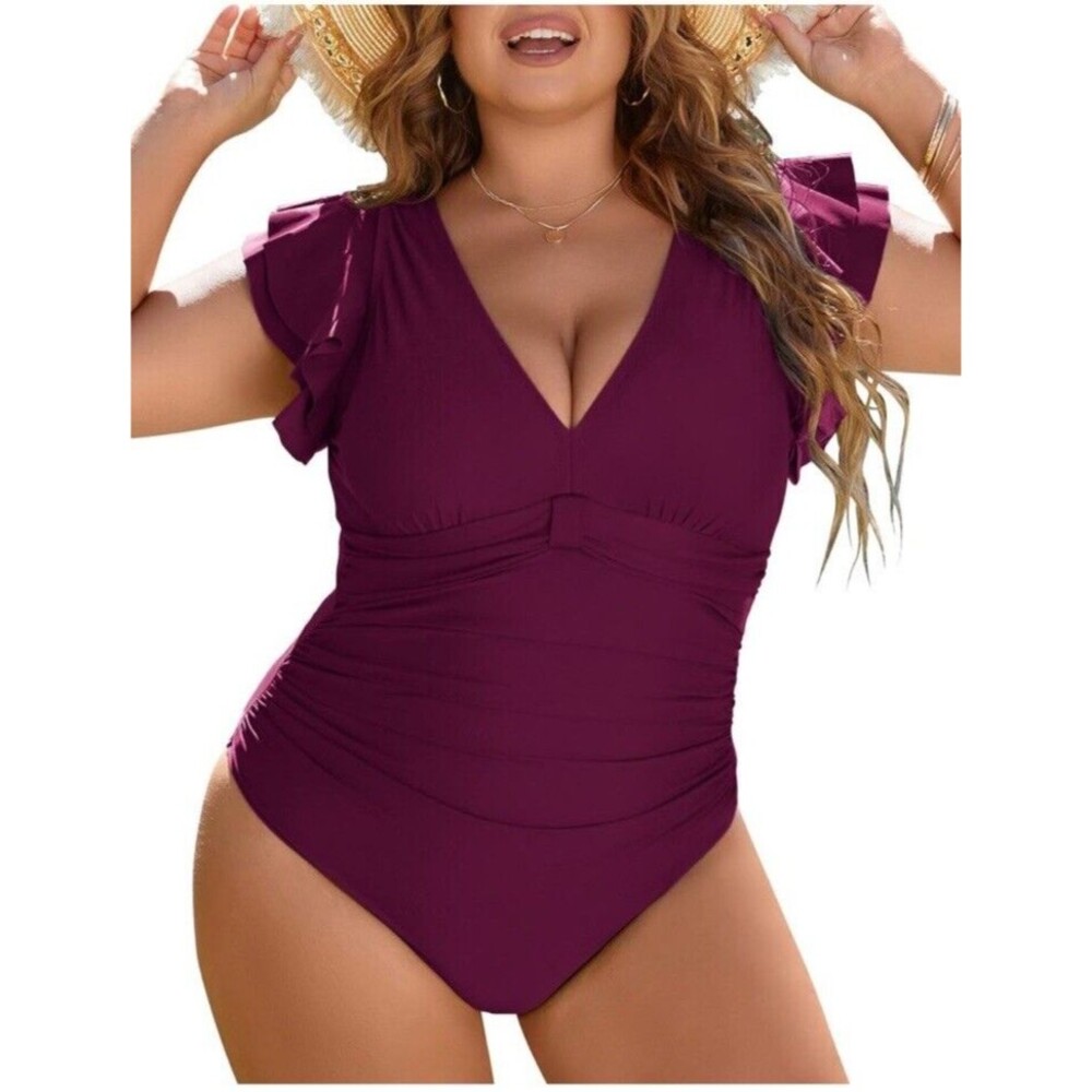 Blooming Jelly Swimsuits Tummy Control Slimming One Piece Burgundy Plus Size 3XL